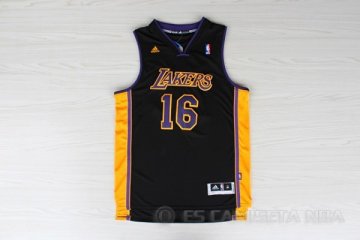 Camiseta Gasol #16 Los Angeles Lakers Negro Violeta