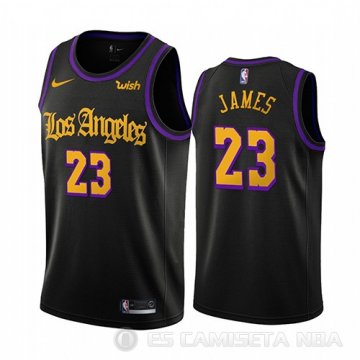 Camiseta Lebron James #23 Los Angeles Lakers Ciudad 2019-20 Negro