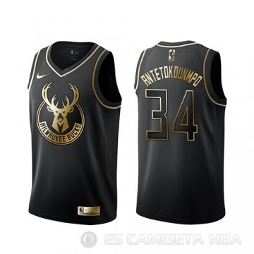 Camiseta Giannis Antetokounmpo #34 Golden Edition Milwaukee Bucks Negro