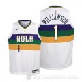 Camiseta Zion Williamson #1 New Orleans Pelicans Nino Ciudad 2019 Blanco