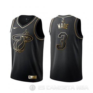 Camiseta Dwyane Wade #3 Golden Edition Miami Heat Negro