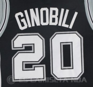Camiseta Ginobili #20 San Antonio Spurs Autentico 2017-18 Negro