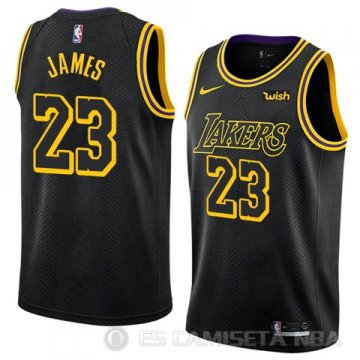 Camiseta Lebron James #23 Los Angeles Lakers Ciudad 2017-18 Negro