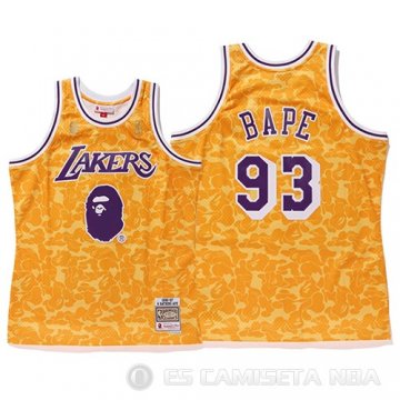 Camiseta Bape #93 Los Angeles Lakers Mitchell & Ness Amarillo