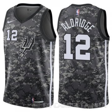Camiseta Aldridge #12 San Antonio Spurs Ciudad 2017-18 Gris