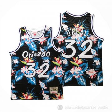 Camiseta Shaquille O\'neal NO 32 Orlando Magic Floral Fashion Negro