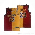 Camiseta LeBron James #23 Cleveland Cavaliers Los Angeles Lakers Split Rojo Amarillo