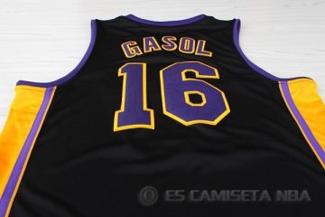 Camiseta Gasol #16 Los Angeles Lakers Negro Violeta