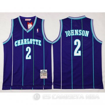 Camiseta Retro Johnson #2 Charlotte Hornets Purpura