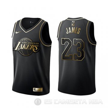 Camiseta Lebron James #23 Golden Edition Los Angeles Lakers Negro