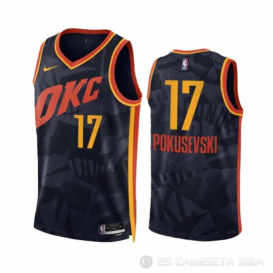 Camiseta Aleksej Pokusevski #17 Oklahoma City Thunder Ciudad 2023-24 Negro - Haga un click en la imagen para cerrar