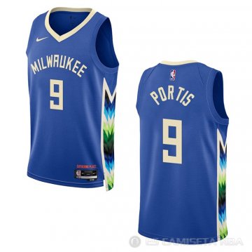 Camiseta Bobby Portis #9 Milwaukee Bucks Ciudad 2022-23 Azul