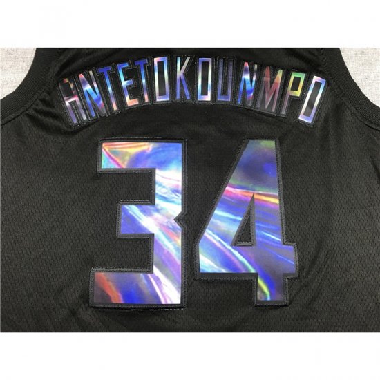 Camiseta Giannis Antetokounmpo NO 34 Milwaukee Bucks Iridescent Logo Negro - Haga un click en la imagen para cerrar