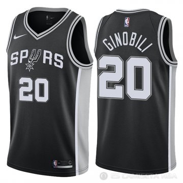 Camiseta Ginobili #20 San Antonio Spurs Autentico 2017-18 Negro