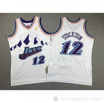 Camiseta John Stockton #12 Utah Jazz Nino Hardwood Classics Throwback 1996-97 Blanco