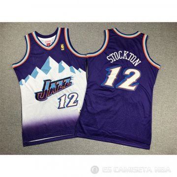 Camiseta John Stockton #12 Utah Jazz Nino Hardwood Classics Throwback 1996-97 Violeta