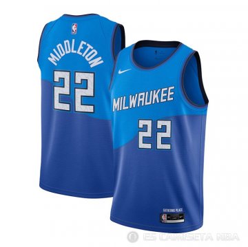Camiseta Khris Middleton NO 22 Milwaukee Bucks Ciudad 2020-21 Azul