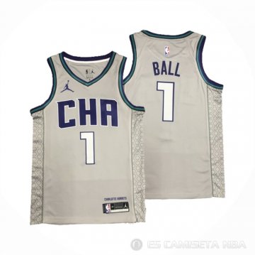 Camiseta LaMelo Ball #1 Charlotte Hornets Ciudad Edition Gris