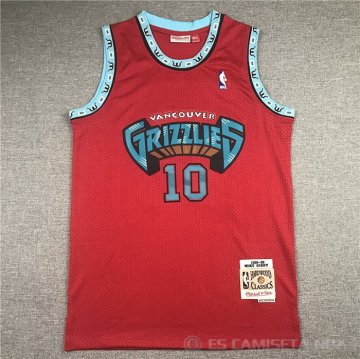 Camiseta Mike Bibby NO 10 Memphis Grizzlies Mitchell & Ness 1998-99 Rojo