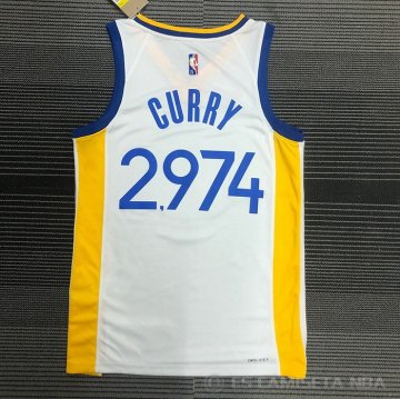Camiseta Stephen Curry 2974th Golden State Warriors 3 Points Blanco