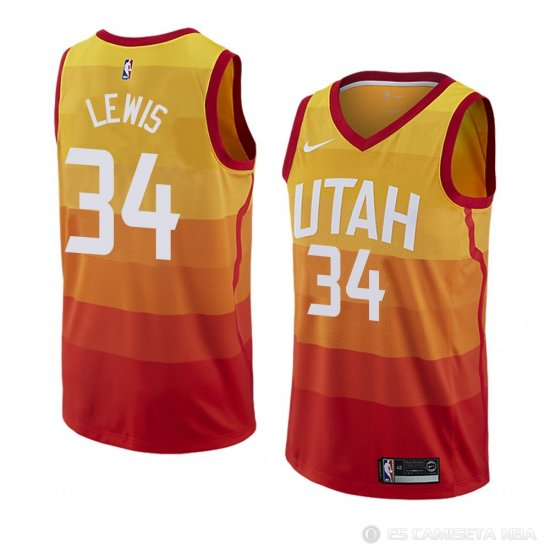 Camiseta Trey Lewis #34 Utah Jazz Ciudad 2018 Amarillo - Haga un click en la imagen para cerrar