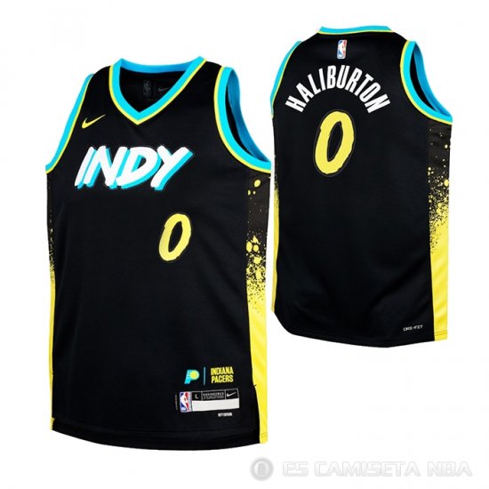 Camiseta Tyrese Haliburton #0 Indiana Pacers Nino Ciudad 2023-24 Negro - Haga un click en la imagen para cerrar