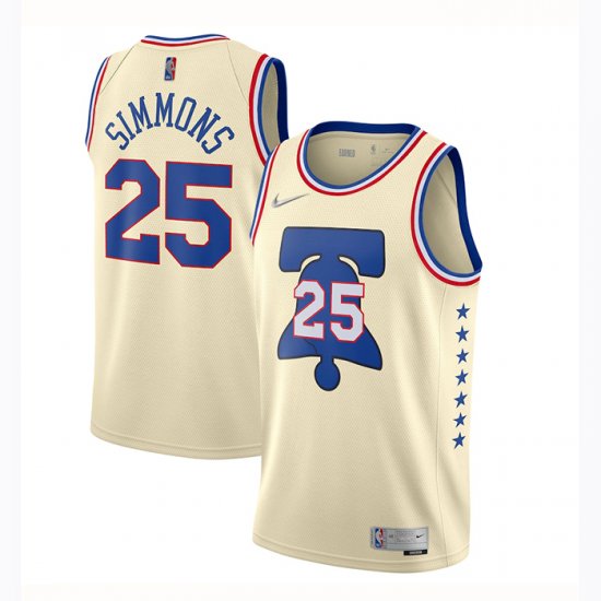Camiseta Ben Simmons NO 25 Philadelphia 76ers Earned 2020-21 Crema - Haga un click en la imagen para cerrar