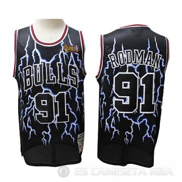 Camiseta Dennis Rodman #91 Chicago Bulls Lightning Negro