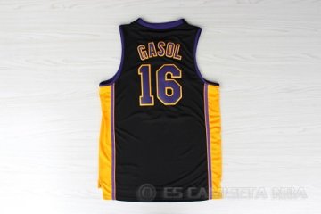 Camiseta Gasol #16 Los Angeles Lakers Negro Violeta