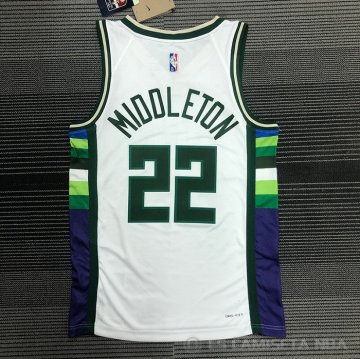 Camiseta Khris Middleton NO 22 Milwaukee Bucks Ciudad 2021-22 Blanco