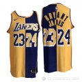 Camiseta Kobe Bryant LeBron James NO 24 23 Los Angeles Lakers Split Amarillo Violeta