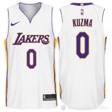 Camiseta Kuzma #0 Los Angeles Lakers Autentico 2017-18 Blanco