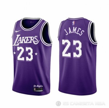 Camiseta LeBron James NO 23 Los Angeles Lakers Ciudad 2021-22 Violeta