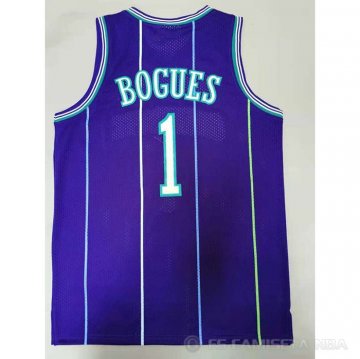 Camiseta Muggsy Bogues NO 1 Charlotte Hornets Mitchell & Ness 1994-95 Violeta