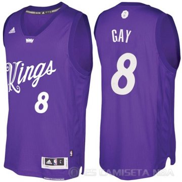 Camiseta Rudy Gay #8 Sacramento Kings Navidad 2016 Purpura