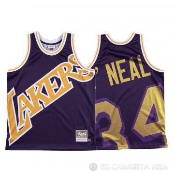 Camiseta Shaquille O\'neal #34 Los Angeles Lakers Mitchell & Ness Big Face Violeta