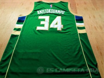 Camiseta Antetokounmpo #34 Milwaukee Bucks Verde Rev30