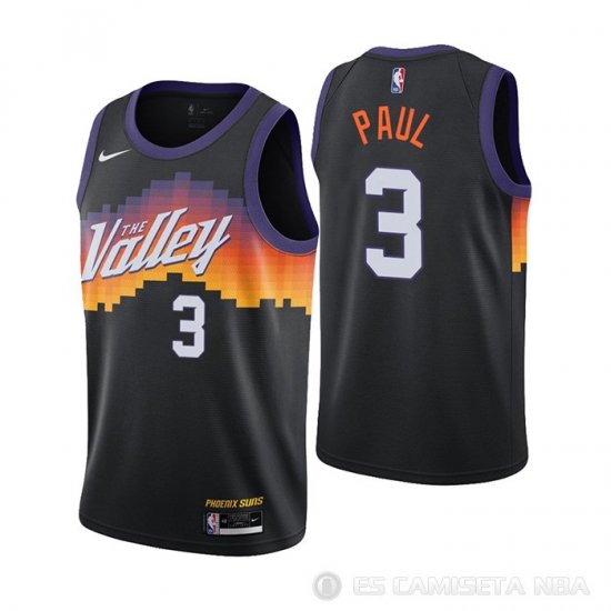 Camiseta Chris Paul #1 Phoenix Suns Ciudad 2020-21 Negro - Haga un click en la imagen para cerrar