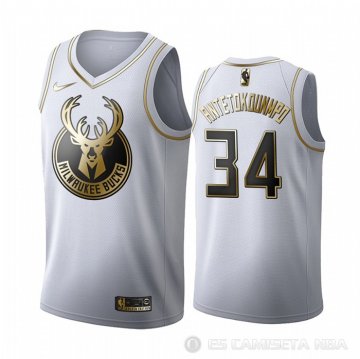 Camiseta Giannis Antetokounmpo #34 Golden Edition Milwaukee Bucks Blanco
