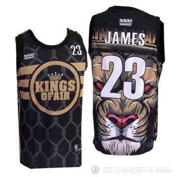 Camiseta Lebron James NO 23 Los Angeles Lakers Lion Negro
