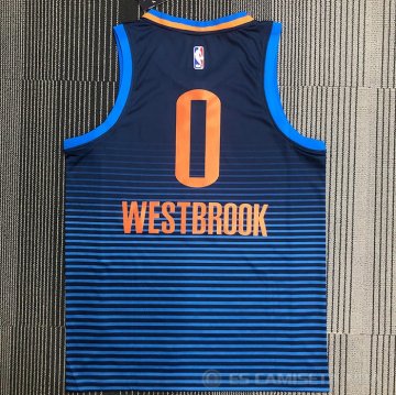 Camiseta Russell Westbrook NO 0 Oklahoma City Thunder Statement Azul