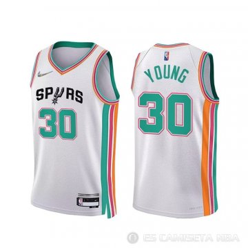 Camiseta Thaddeus Young NO 30 San Antonio Spurs Ciudad 2021-22 Blanco