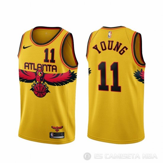Camiseta Trae Young NO 11 Atlanta Hawks Ciudad 2021-22 Amarillo - Haga un click en la imagen para cerrar