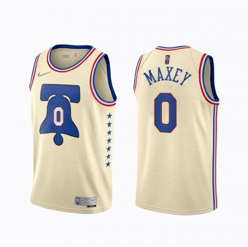Camiseta Tyrese Maxey NO 0 Philadelphia 76ers Earned 2020-21 Crema