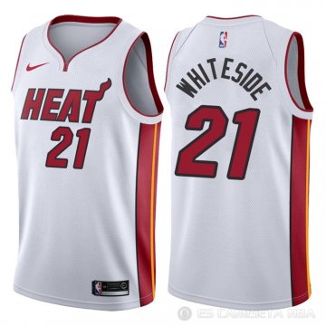 Camiseta Whiteside #21 Miami Heat Autentico 2017-18 Blanco