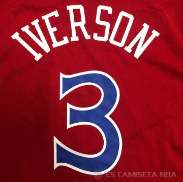 Camiseta Allen Iverson NO 3 Manga Corta Philadelphia 76ers Rojo