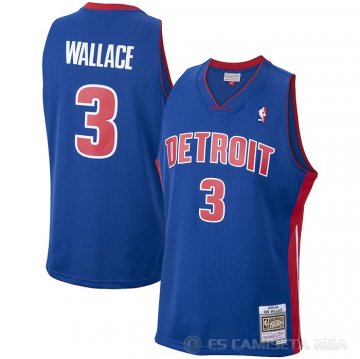 Camiseta Ben Wallace NO 3 Detroit Pistons Mitchell & Ness 2003-04 Azul