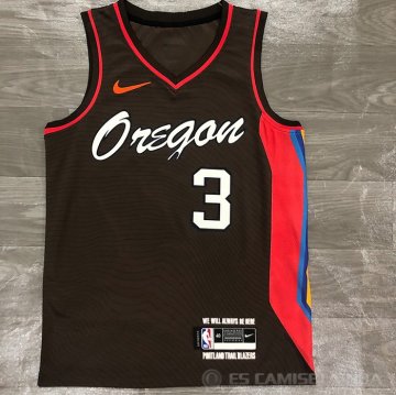 Camiseta CJ McCollum NO 3 Portland Trail Blazers Ciudad 2020-21 Marron