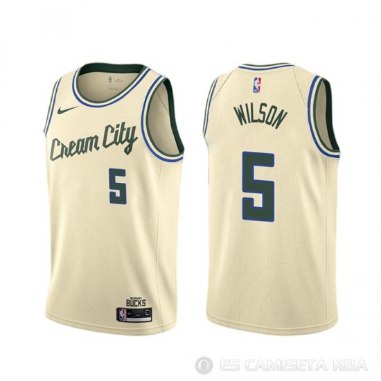 Camiseta D.j. Wilson #5 Milwaukee Bucks Ciudad 2019-20 Crema - Haga un click en la imagen para cerrar