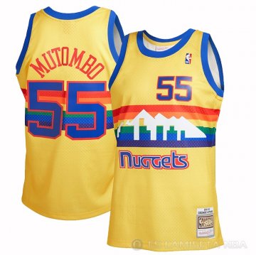 Camiseta Dikembe Mutombo NO 55 Denver Nuggets Mitchell & Ness 1991-92 Amarillo